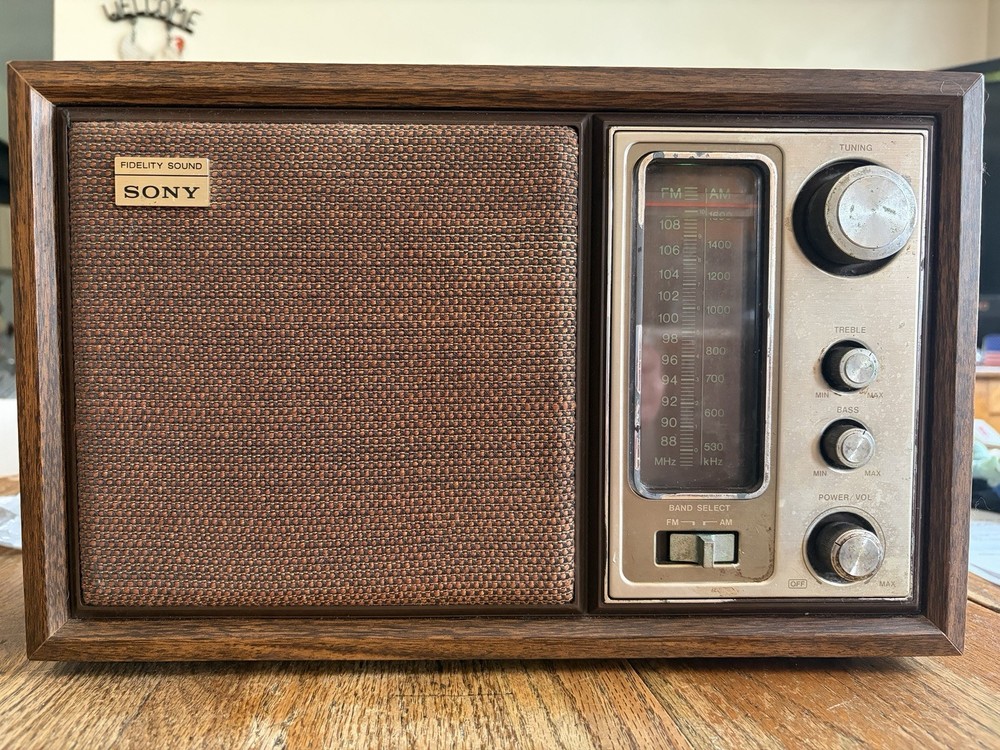 VTG 60s Sony ICF-9650W Fidelity Sound AM/FM Tabletop Stereo Radio Wooden Case