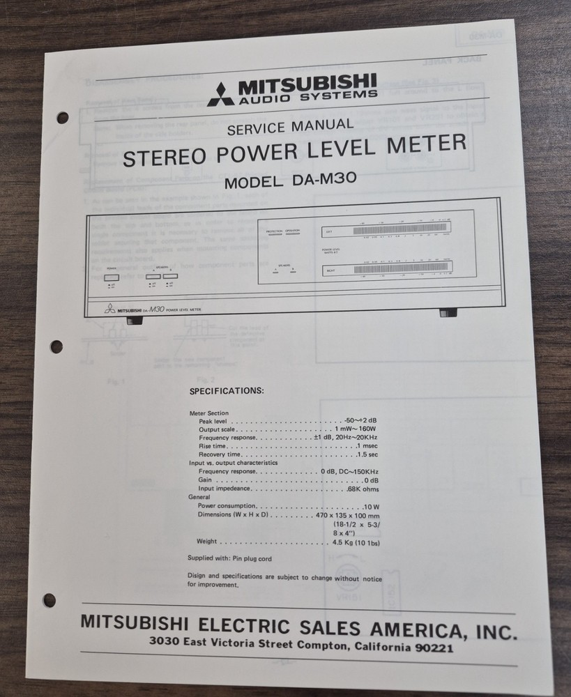 Mitsubishi DA-M30 Power Level Meter Service Manual – Original