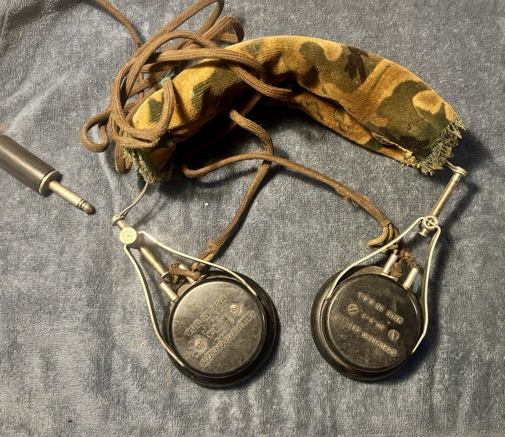 Stromberg-Carlson No. 2-A 1920s On-Ear Headphones used in WW2 1/4 in Plug 6ft