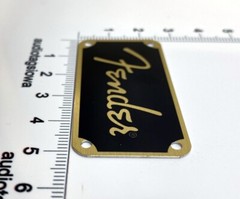 Fender Spaghetti Amp or Case Logo Badge Custom Made Metal with Gold Screws
