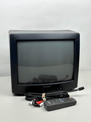 Vintage 1998 Sharp 13K-M100 13″ CRT TV Front Inputs Retro Gaming w Remote Cables