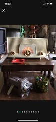 Vintage 1950s MCM Phillps Twin Speaker Radio White Lights Up and In Working Cond