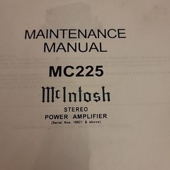 McIntosh MC225 Amplifier Schematic & Parts List Manual *Original* *VG*