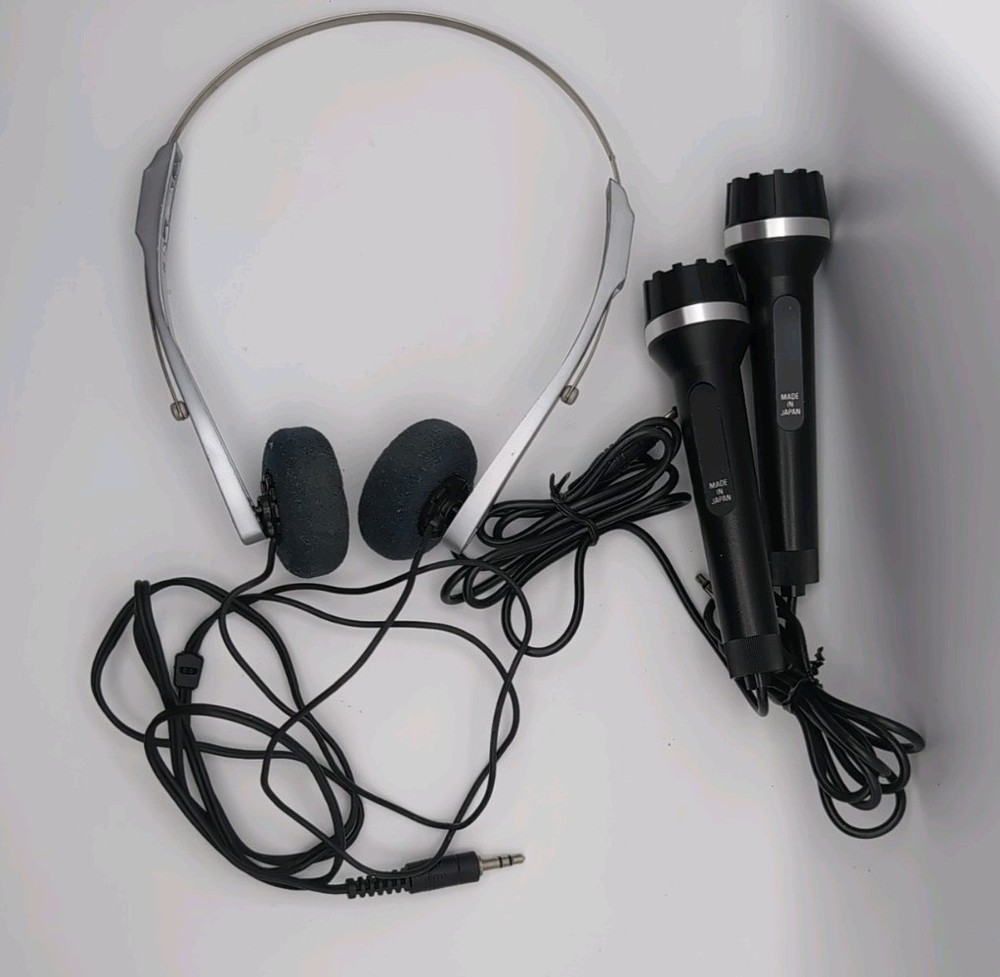 Vintage Japan Made Dynamic Microphones & Lightweight Stereo Headphones Set 3.5mm