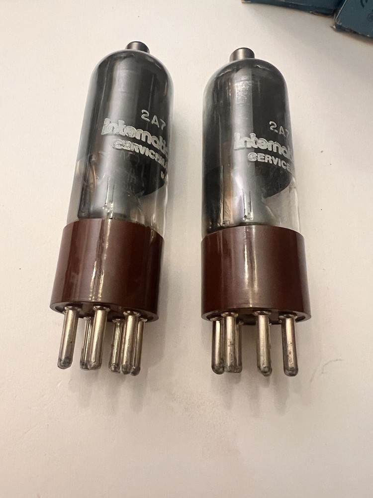 Matched Pair 2A7 Smoked Glass Brown Base NOS IEC Audio Tubes