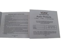 YORX York K 6061 cassette audio recorder 8 Track MANUAL