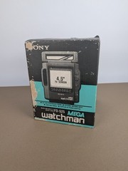 Vintage Sony Mega Watchman FD-525 4.5″ Black & White TV AM/FM Radio CIB TESTED