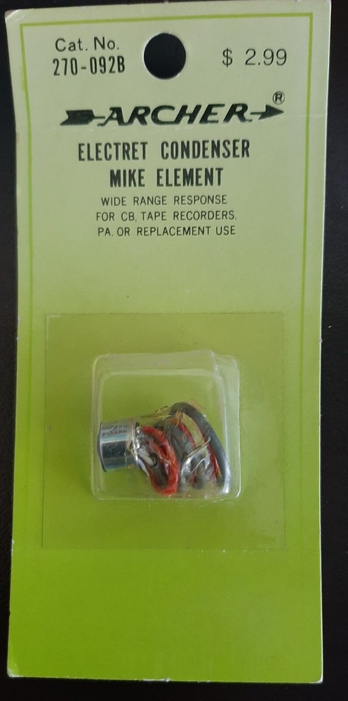 Vintage Archer 270-092b Electret Condenser Mike Element NOS