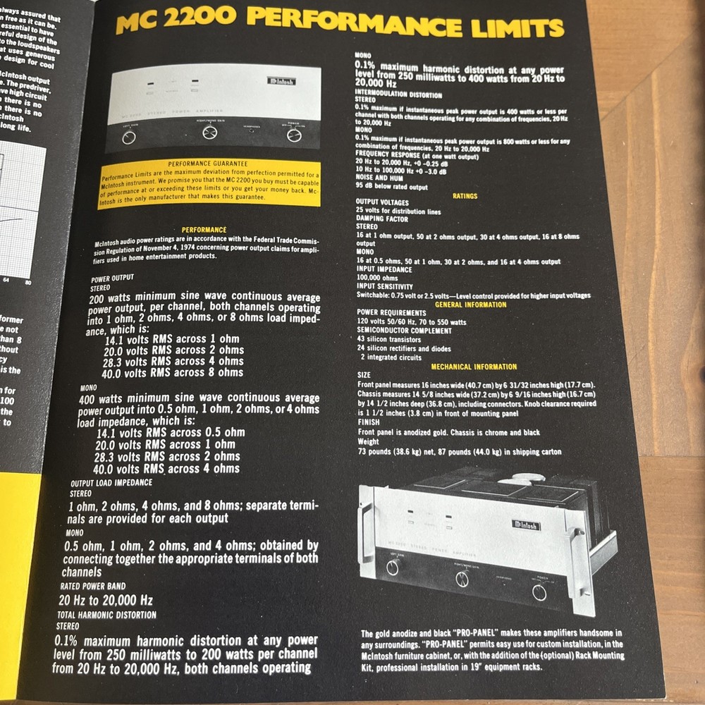 McIntosh MC 2200/ MC 2120 Original Performance Brochure