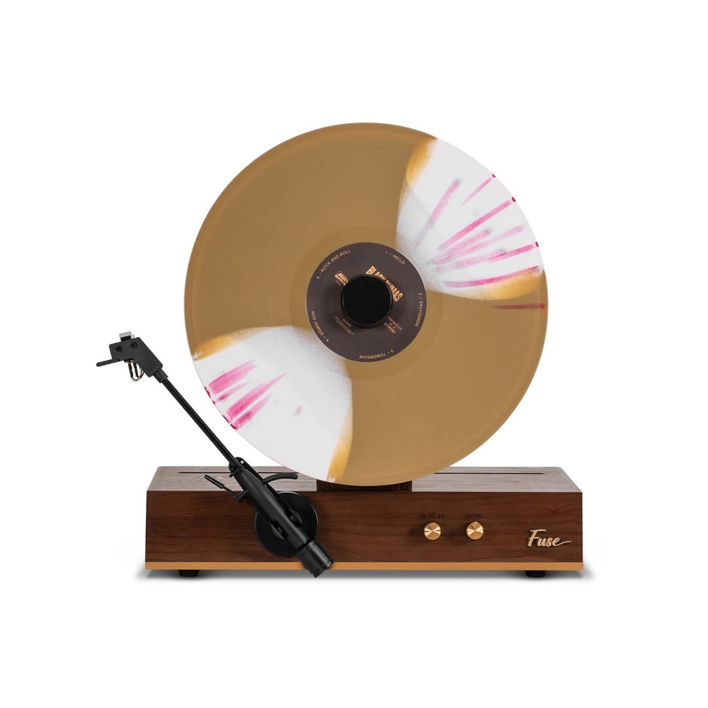 Fuse GLD Vertical Vinyl Record Player w/o Speakers, Bluetooth, AUX – Gold Trim