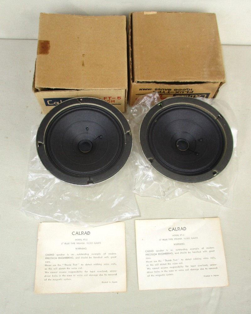 Calrad 22A42 Model FT-5 8-Ohm 5″ Flux Type 10,000 Gauss Speakers NOS Pair Boxed