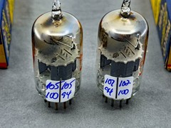 NOS Pair Philco 12AY7 Tubes Square Getters Matched Codes 1955 Test NOS Amplitrex